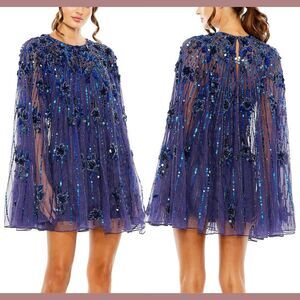 NWT Mac Duggal [ 10 ] High Neck Embellished Trapeze Dress in Cobalt Blue‎